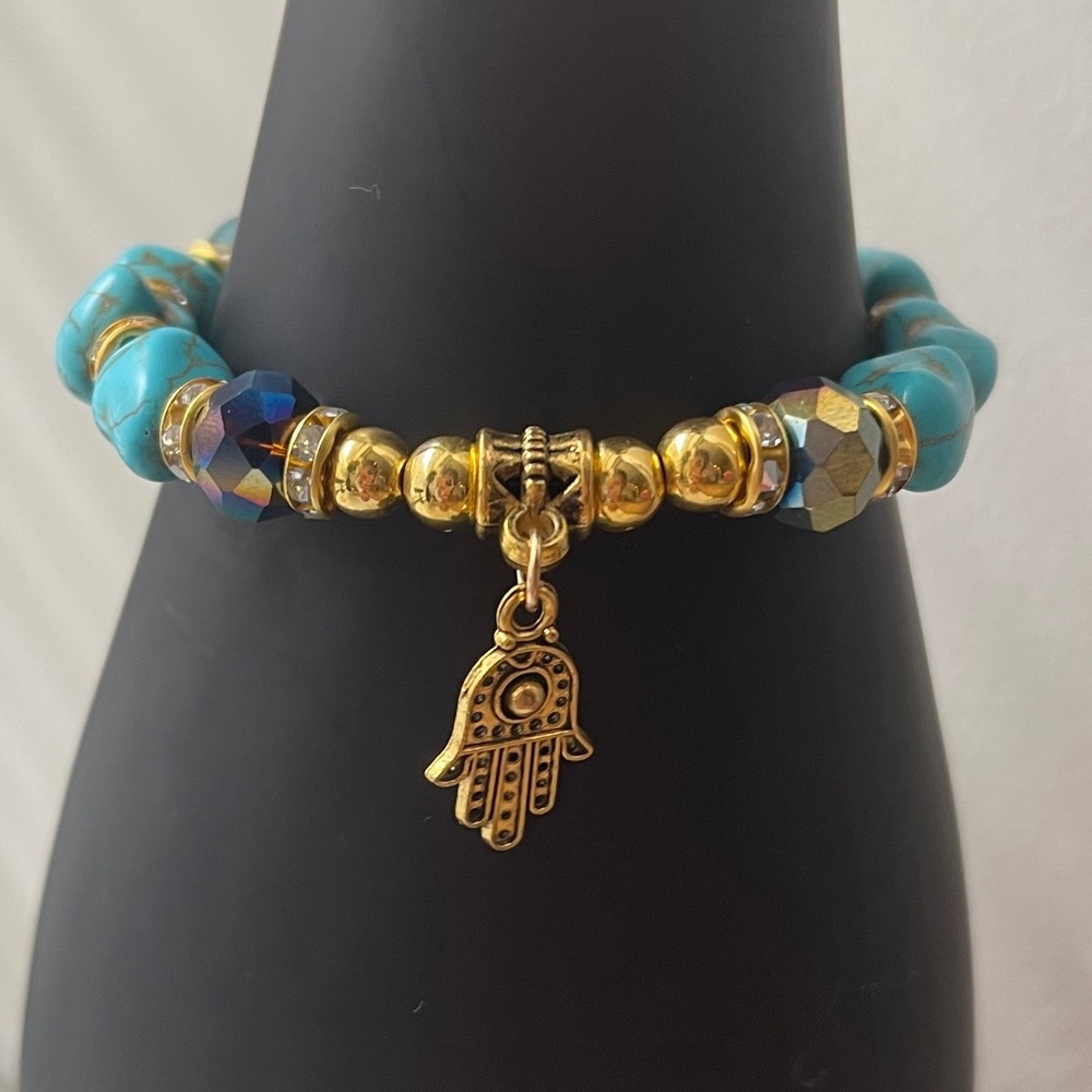 Imperial Jasper, Turquoise, Sea Glass, Czech Glass Bracelet.